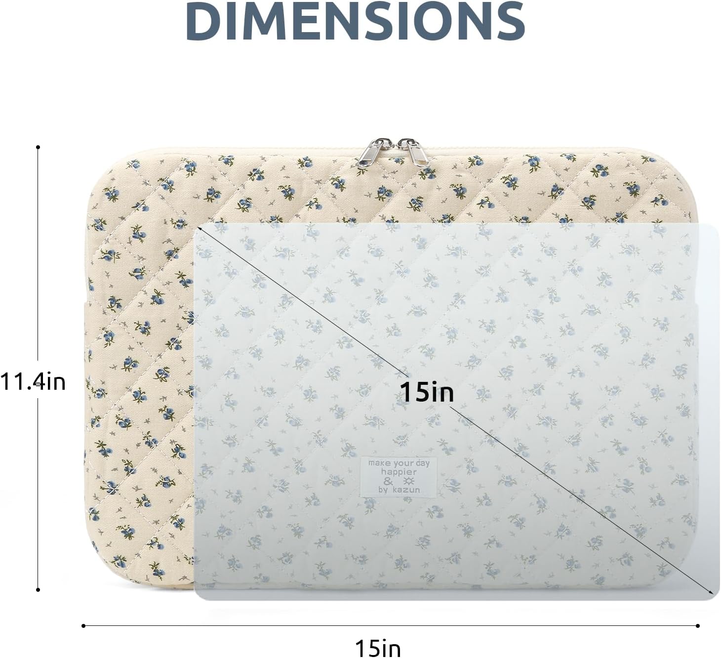 Puffy Laptop Sleeve 15-15.6 Inch Cute Quilted Laptop Protective Case Padded Floral Computer Sleeve for MacBook (A-Blue, 15 Inch)