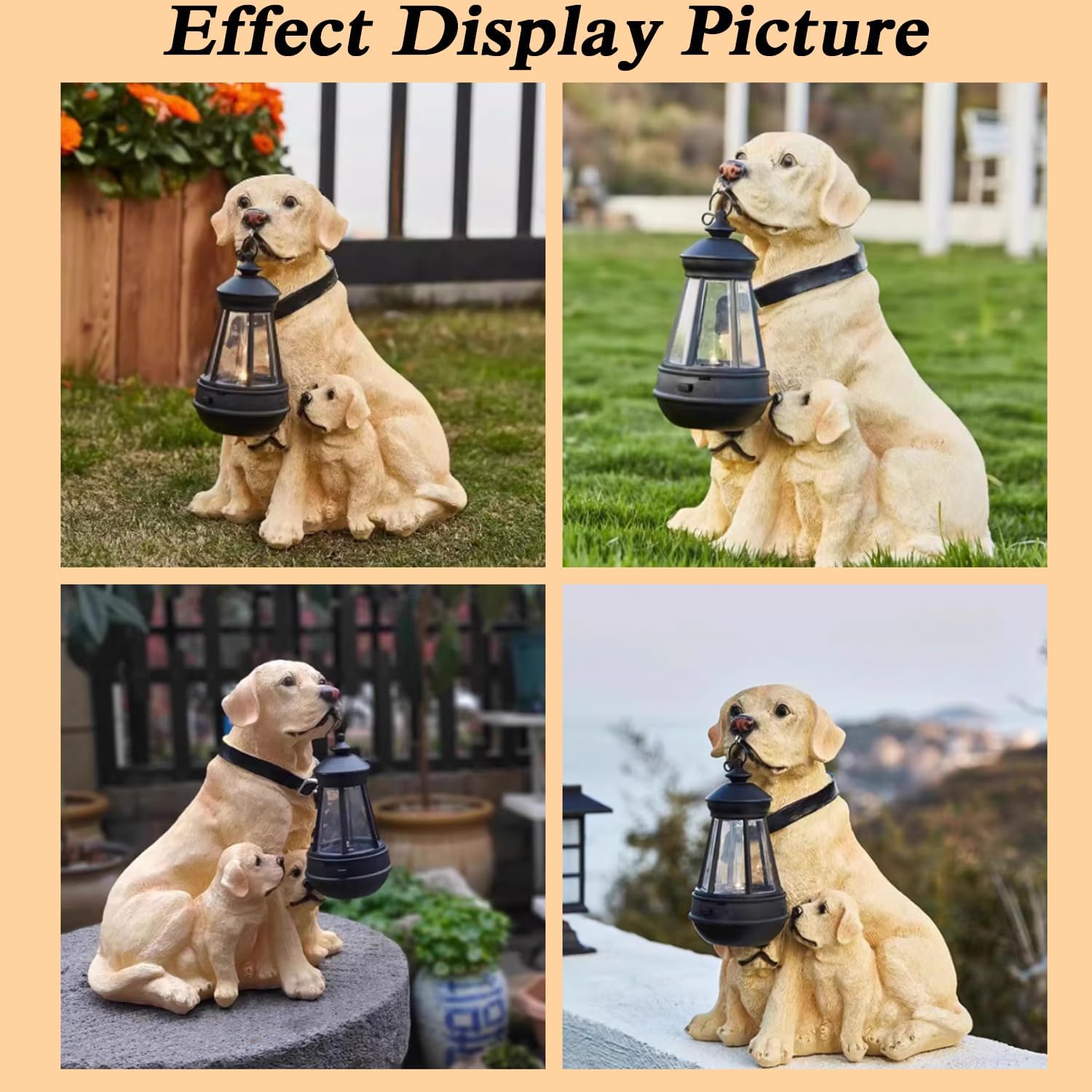 Labrador Family Outdoor Statue with Solar Lights, Realistic Dog Figurine Decor, Home Garden Decoration Windproof Lamp, Dog Garden Statues with Solar Lantern, for Patio Lawn Yard
