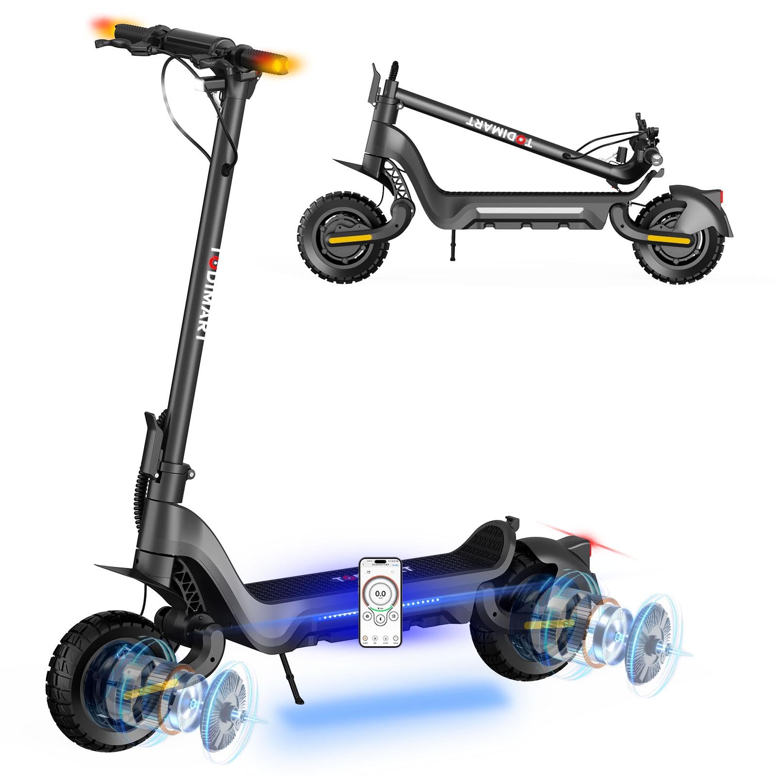 Trotinette Electrique Adulte Tout Terrain Autonomie 80km APP Contrôle Moteur 2000W Batterie 48V 18.2Ah Trottinette électrique Adulte Puissante Double Suspension Scooter Electrique Adulte(X5S