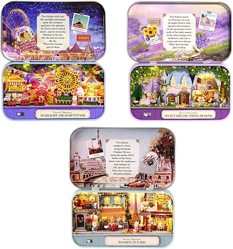 3 piezas DIY caja de casa de teatro, casa de muñecas en miniatura, caja de lata de escena de juguete, kit de muebles en miniatura, casa de juguetes