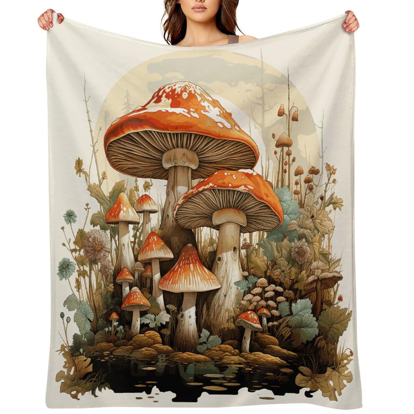 Fekiloot Style Giant Mushroom Throw Blankets Camping Blanket50 X60