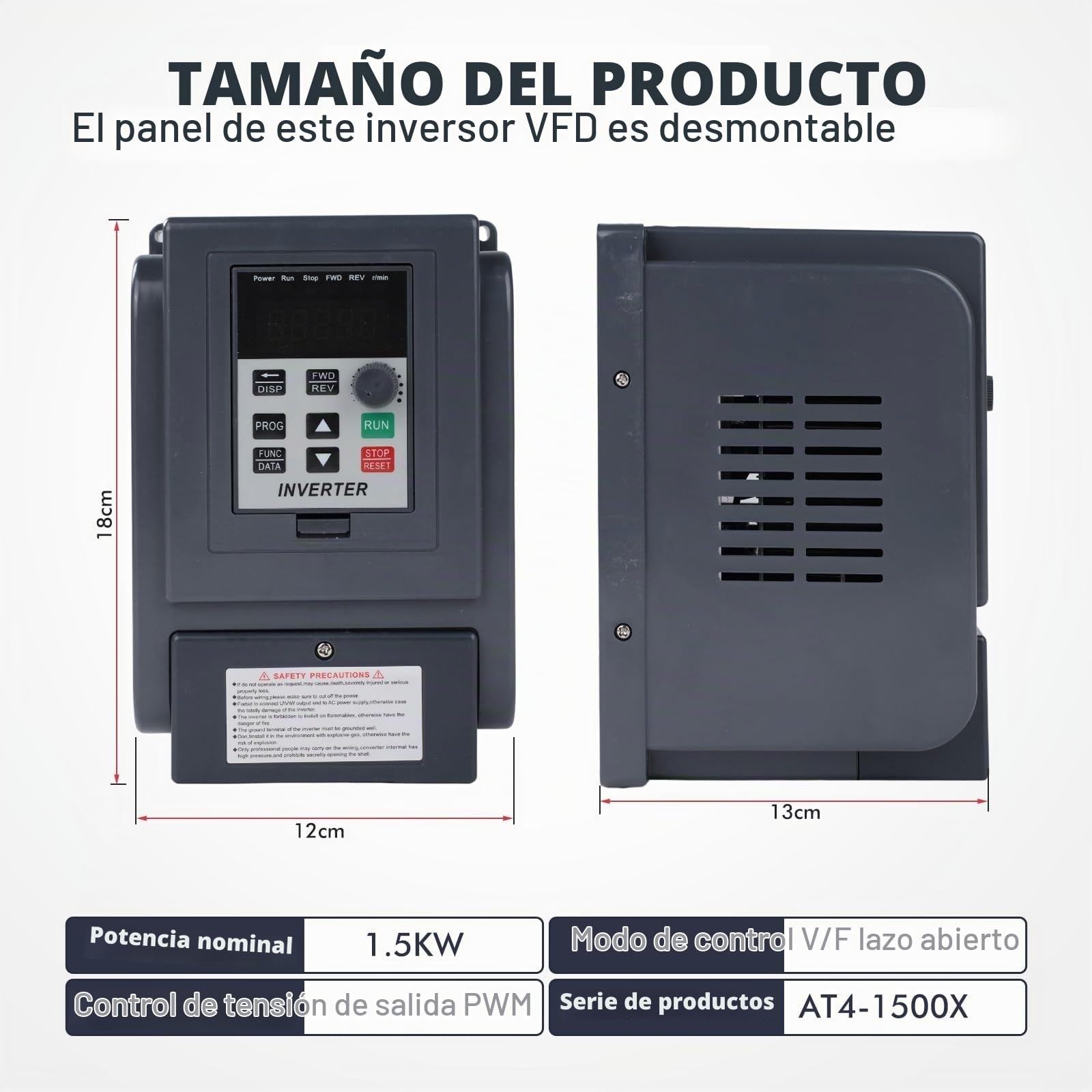 DEWIN Variador de Frecuencia VFD,1.5kW Entrada monofásica 220V,Salida trifásica 380V. VFD Inversor Controlador de Velocidad del Motor(Modelo de fábrica:AT4-1500X)