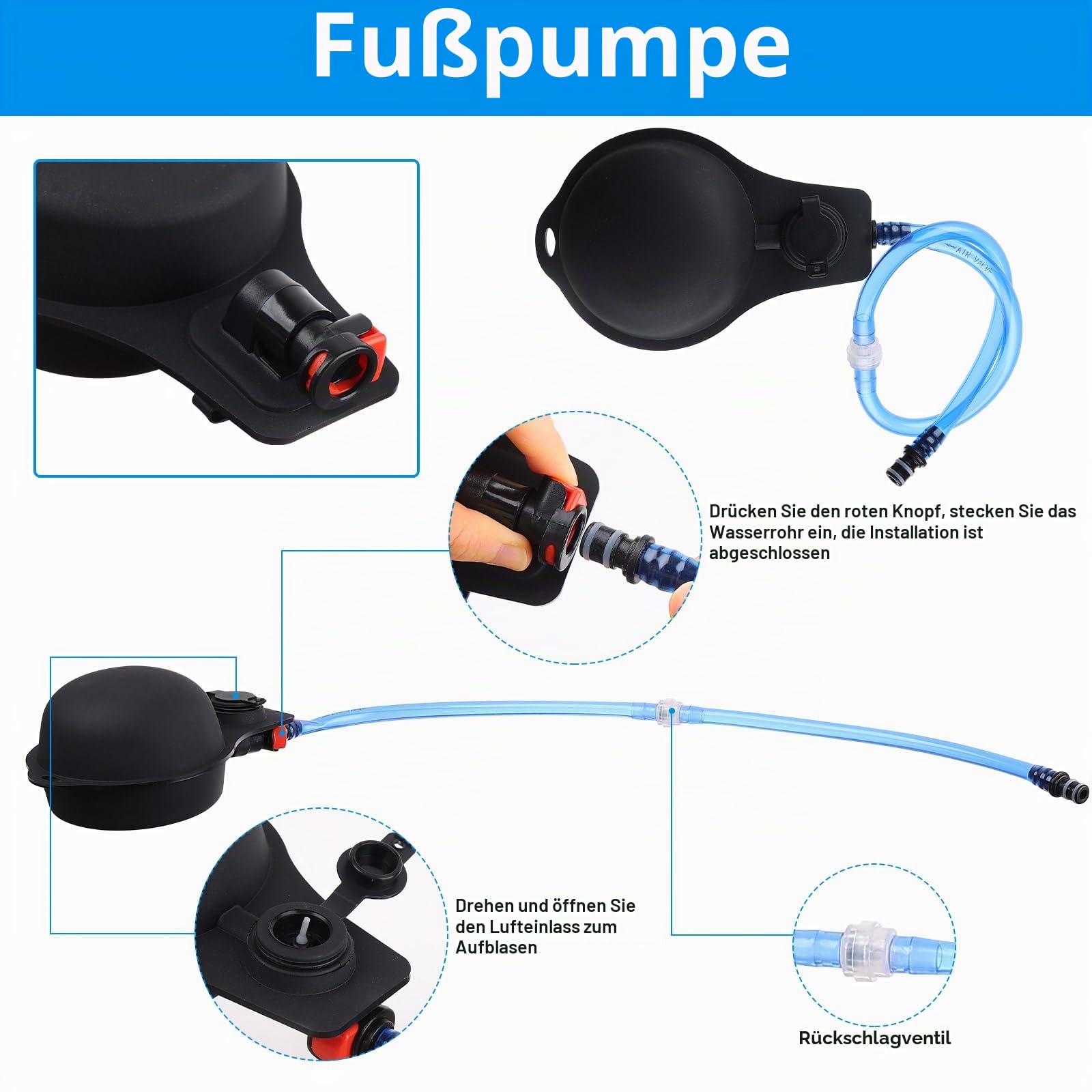 Tragbare Campingdusche mit Temperaturanzeige, 20L TPU Solarbetriebene Camping Dusche Tasche mit Druckfuß, Pumpe Duschkopf und Schlauch für Camping, Wandern, Strand, Reisen, Haustier