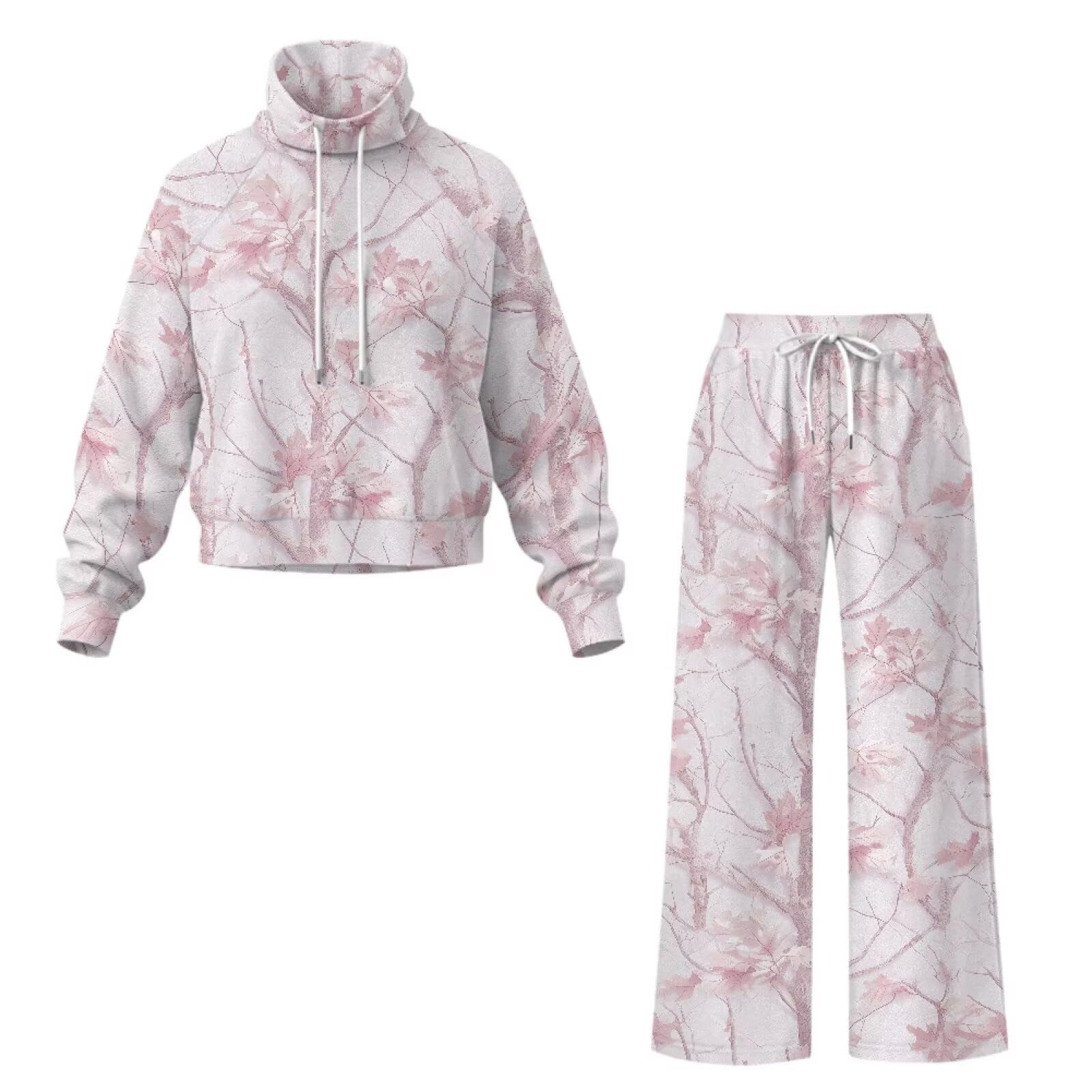 SEANATIVE Conjunto de sudadera de cuello alto de 2 piezas con pantalones deportivos de pierna ancha a juego, conjunto de descanso de gran tamaño para mujer, conjunto de chándal de talla grande, Caza