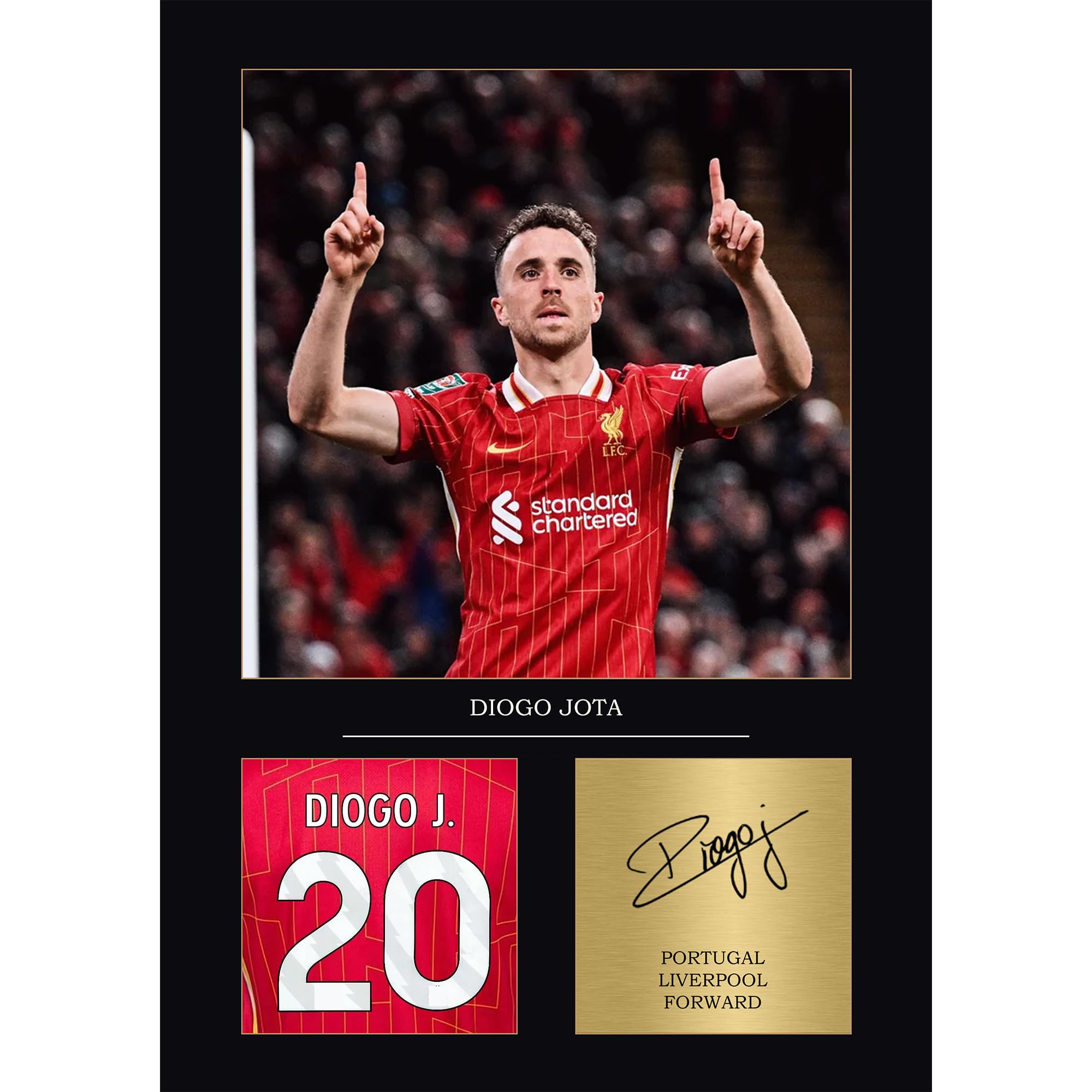 Diogo Jota Gift Signed A4 Print Display Unframed Liverpool Gifts For Boys Digitally Reproduced Signature Liverpool Gifts For Men LFC (A3 Framed)