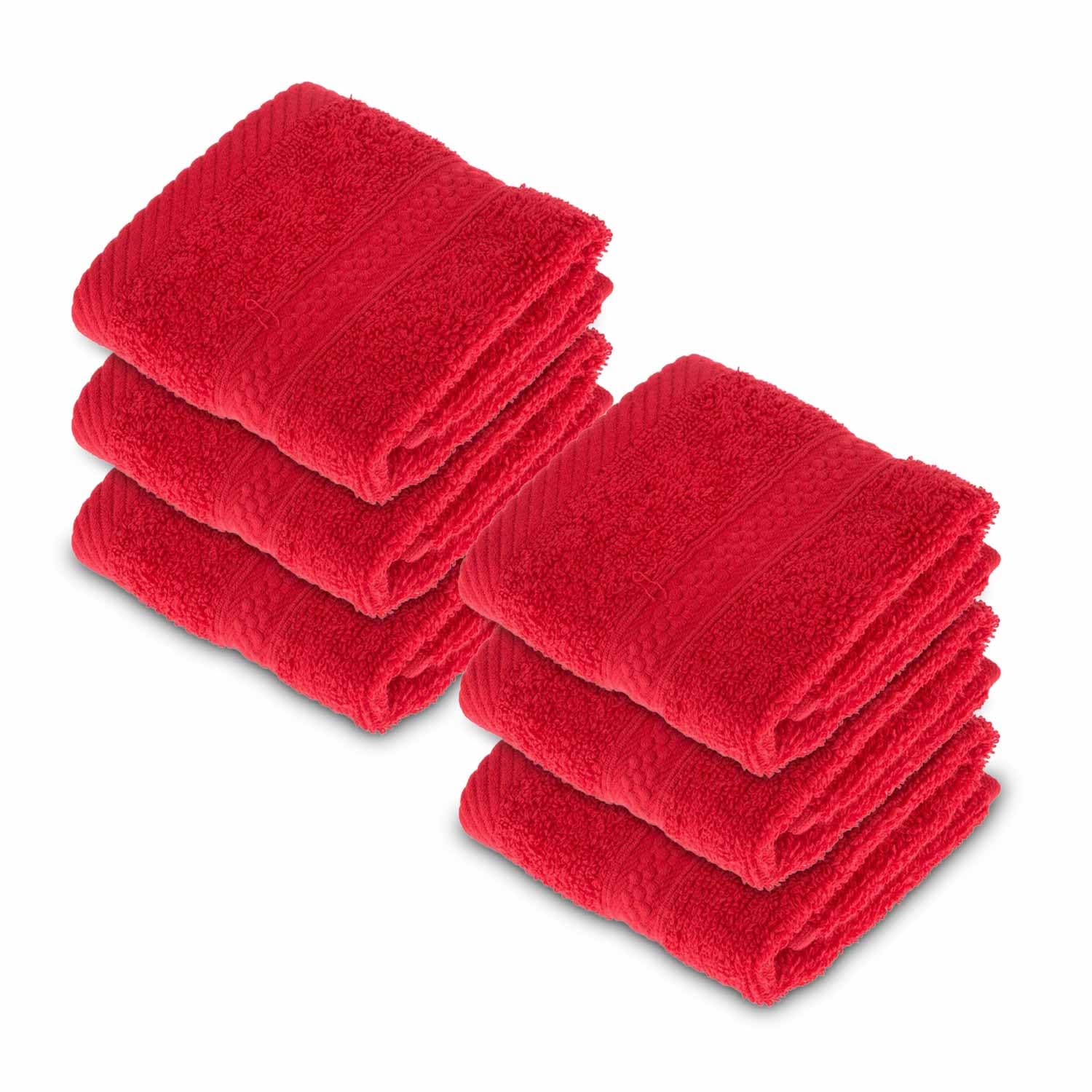 HOMESCAPES Red Turkish Cotton Set of 6 Face Cloths Flannel Super Soft Thick & Absorbent 500 GSM Towel Heavy Weight for everyday Luxury