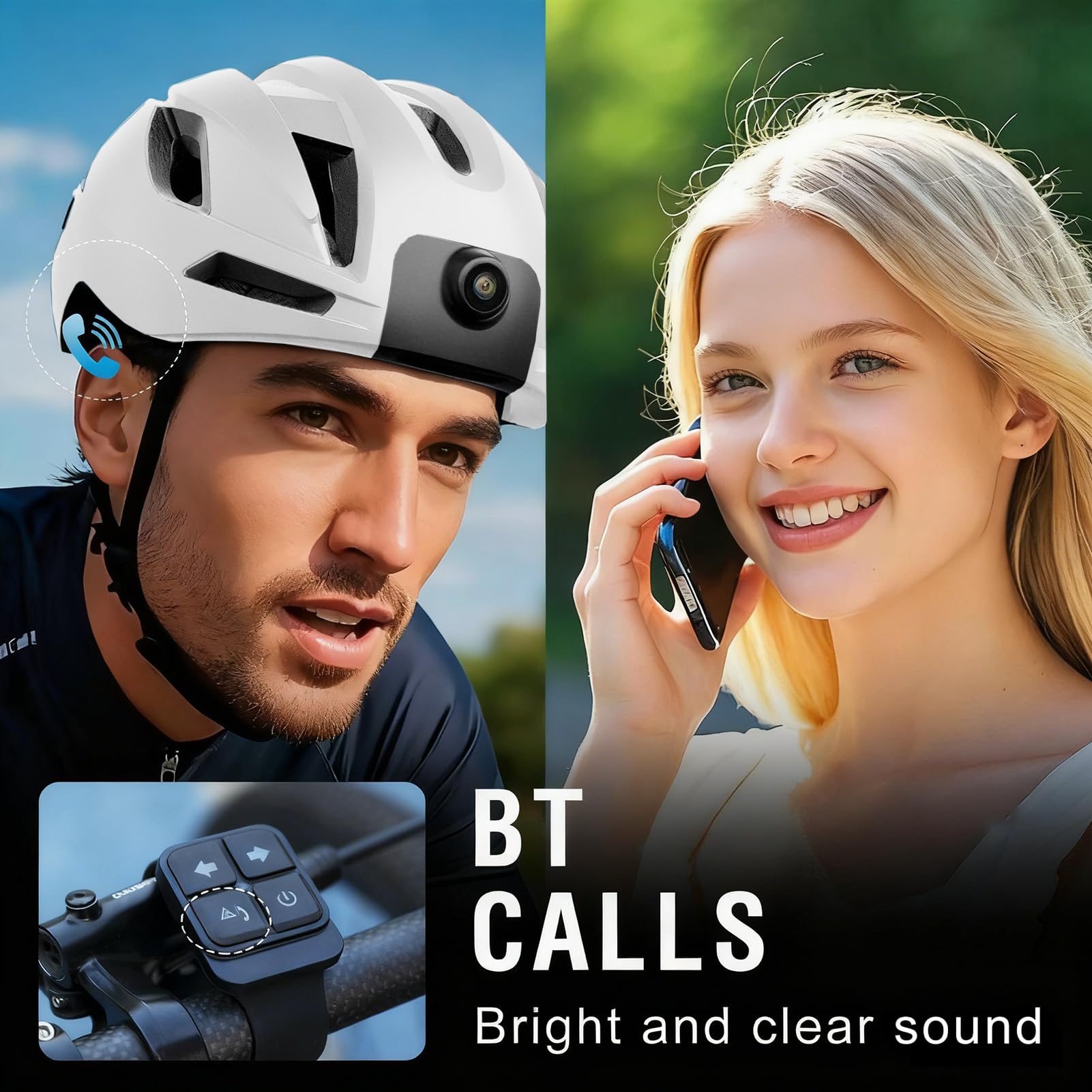 Luocute Casco de Bicicleta Inteligente, BT Habilitado con Cámara 1080P, Luces Intermitentes, Altavoces y Micrófono Integrados, para Adultos, Hombres y Mujeres, Seguridad en Ciclismo