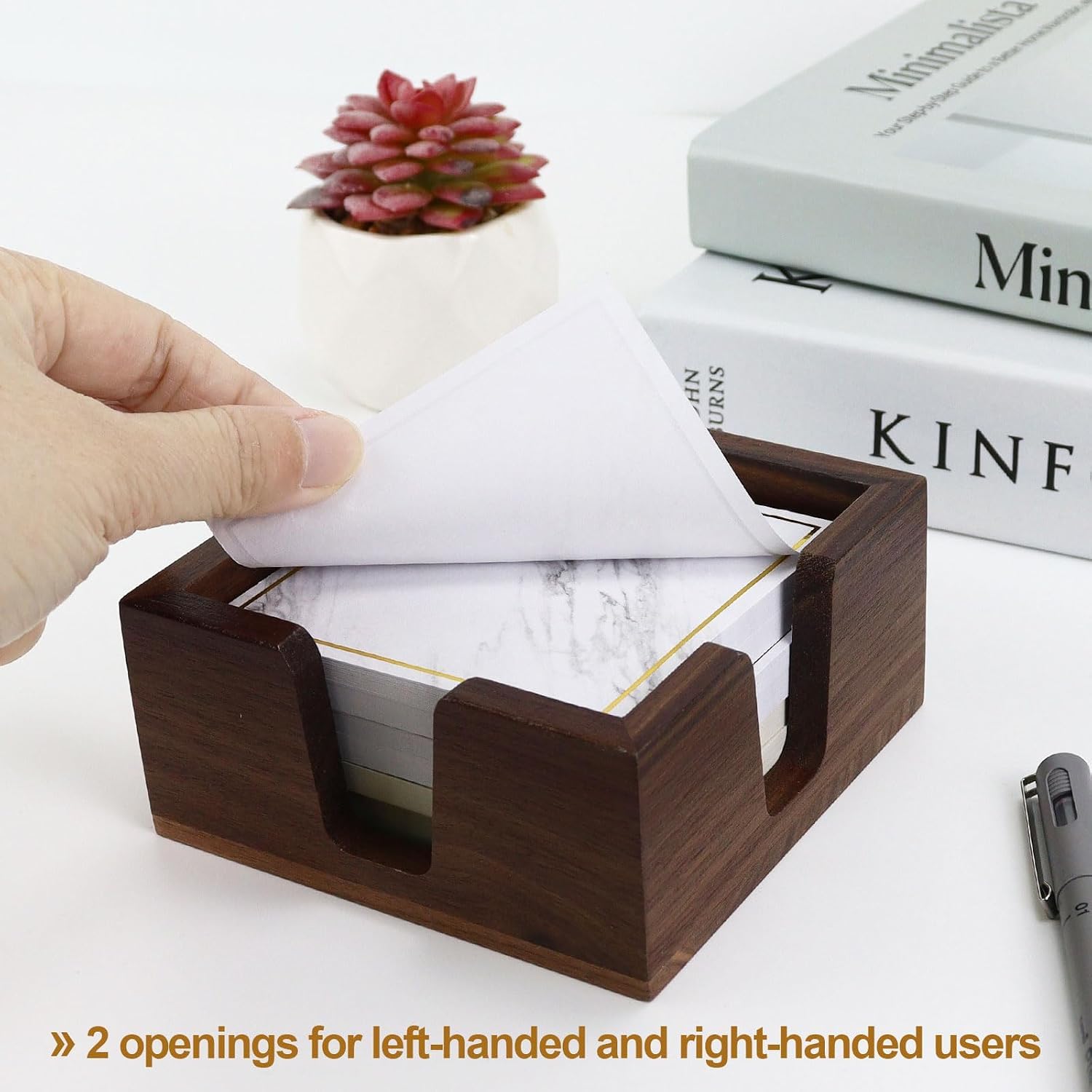 MultiBey Wood Double Opening Sticky Note Holder -Walnut Memo Pads Dispenser