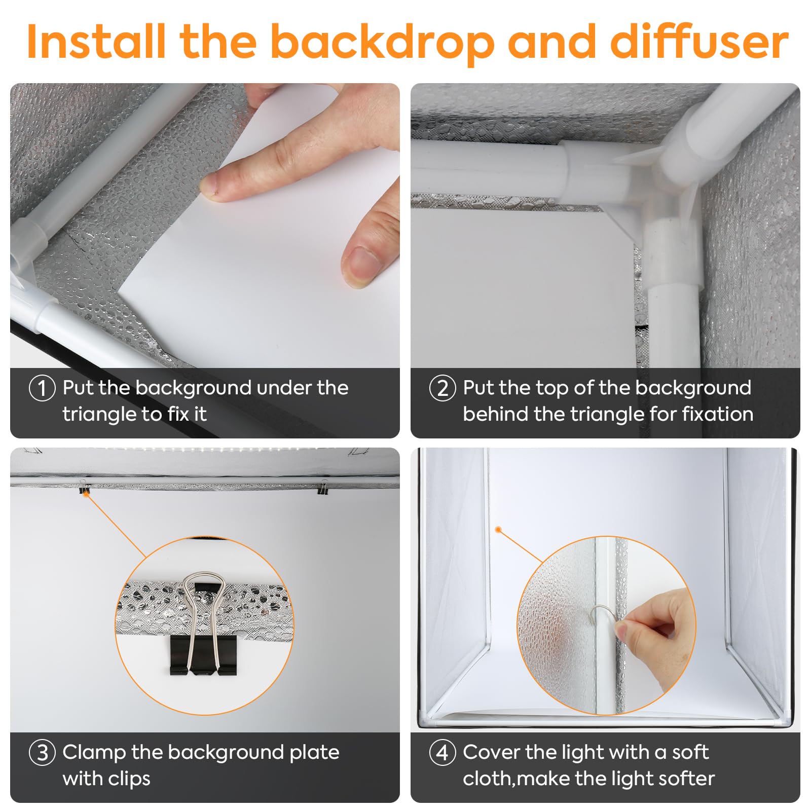 Boîte de studio photo, 99 x 99 x 99 cm, portable, pliable, tente de prise de vue avec lumières LED CRI95+ à intensité variable et 4 toiles de fond pour photographie de produits