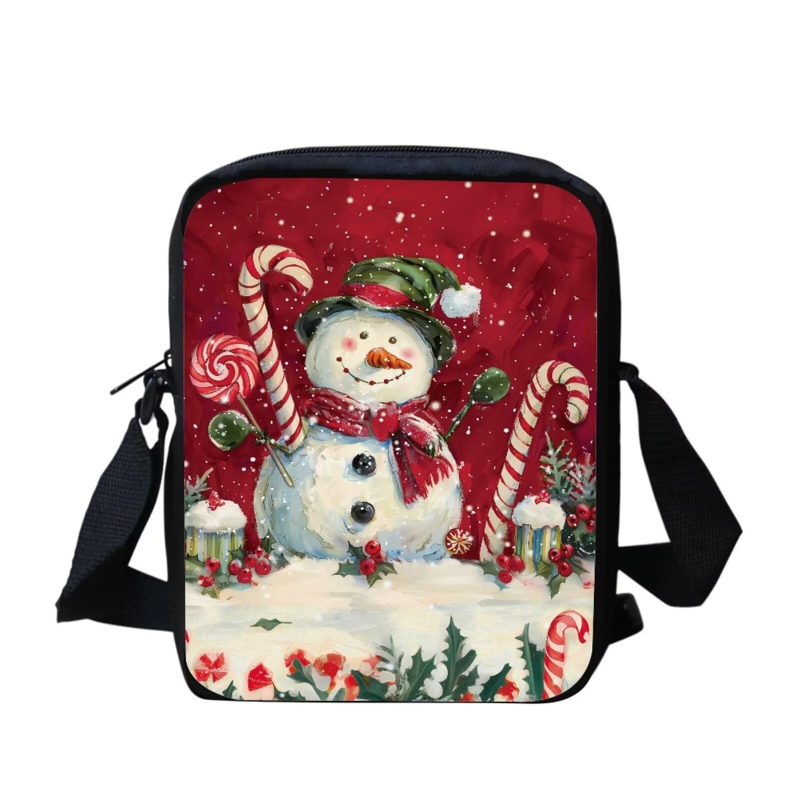 Snowman Small Crossbody Bags for Women Cute Christmas Canvas Mini Messenger Bag Cell Phone Crossbody Wallet Purses with