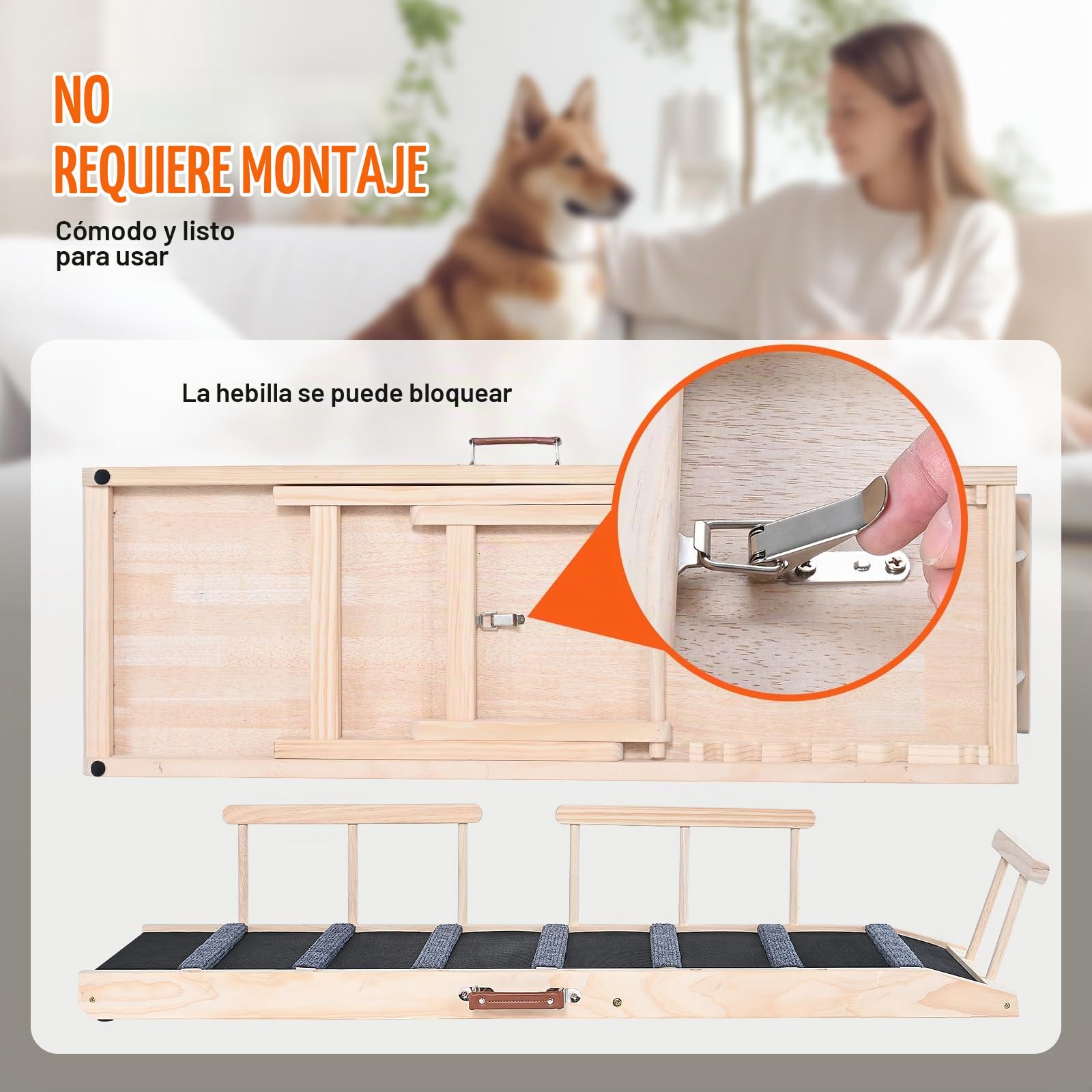 VEVOR Rampa para Perros Longitud de 1200 mm Rampa Plegable Antideslizante para Perros Pequeños/Grandes Altura Ajustable 6 Niveles 35-70 cm Adecuada para Cama, Sofá, Acceso al Coche, Interior, Exterior