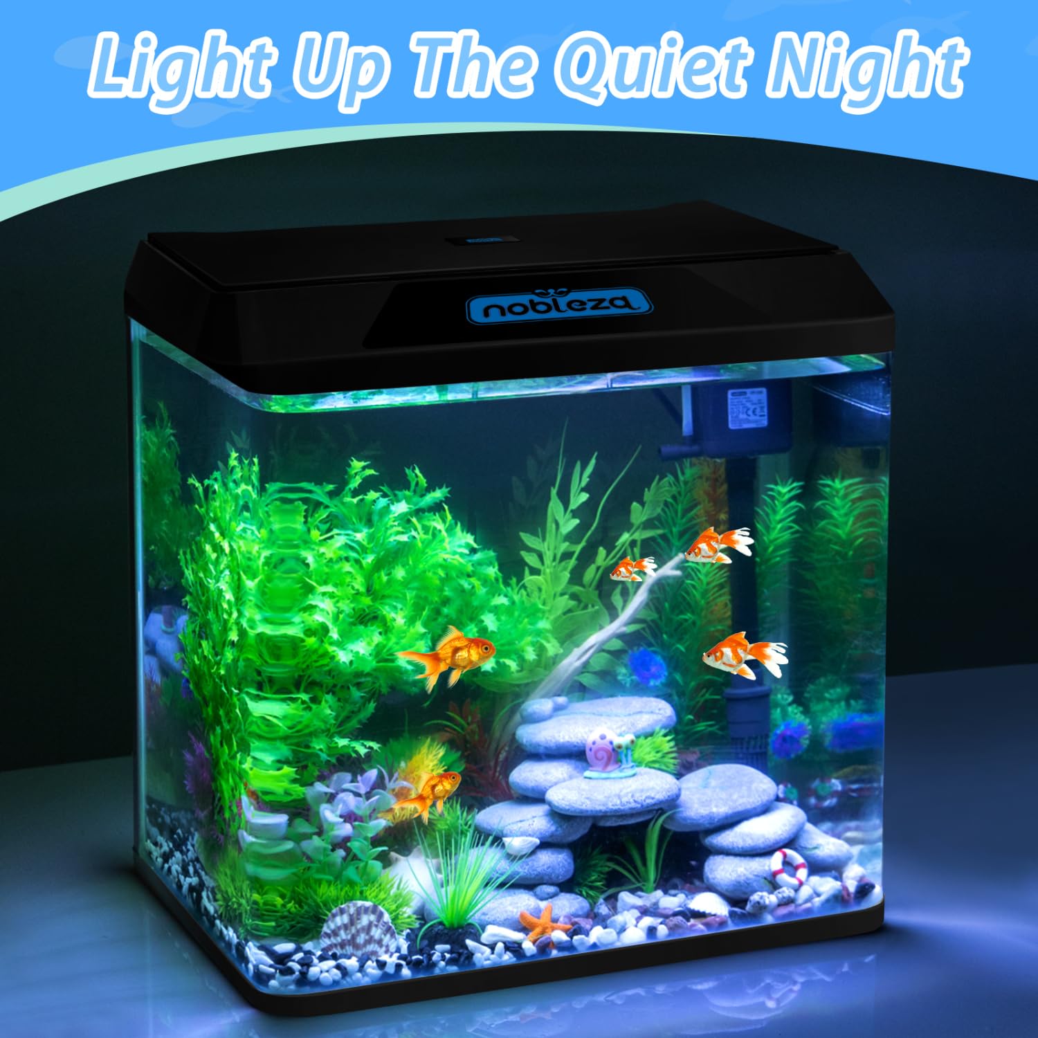 Nobleza - Acuario 30L con Filtro Integrado y Luz LED, Pecera de Cristal Completa para Peces, Acuario de Iniciación para Hogar y Oficina - Negro