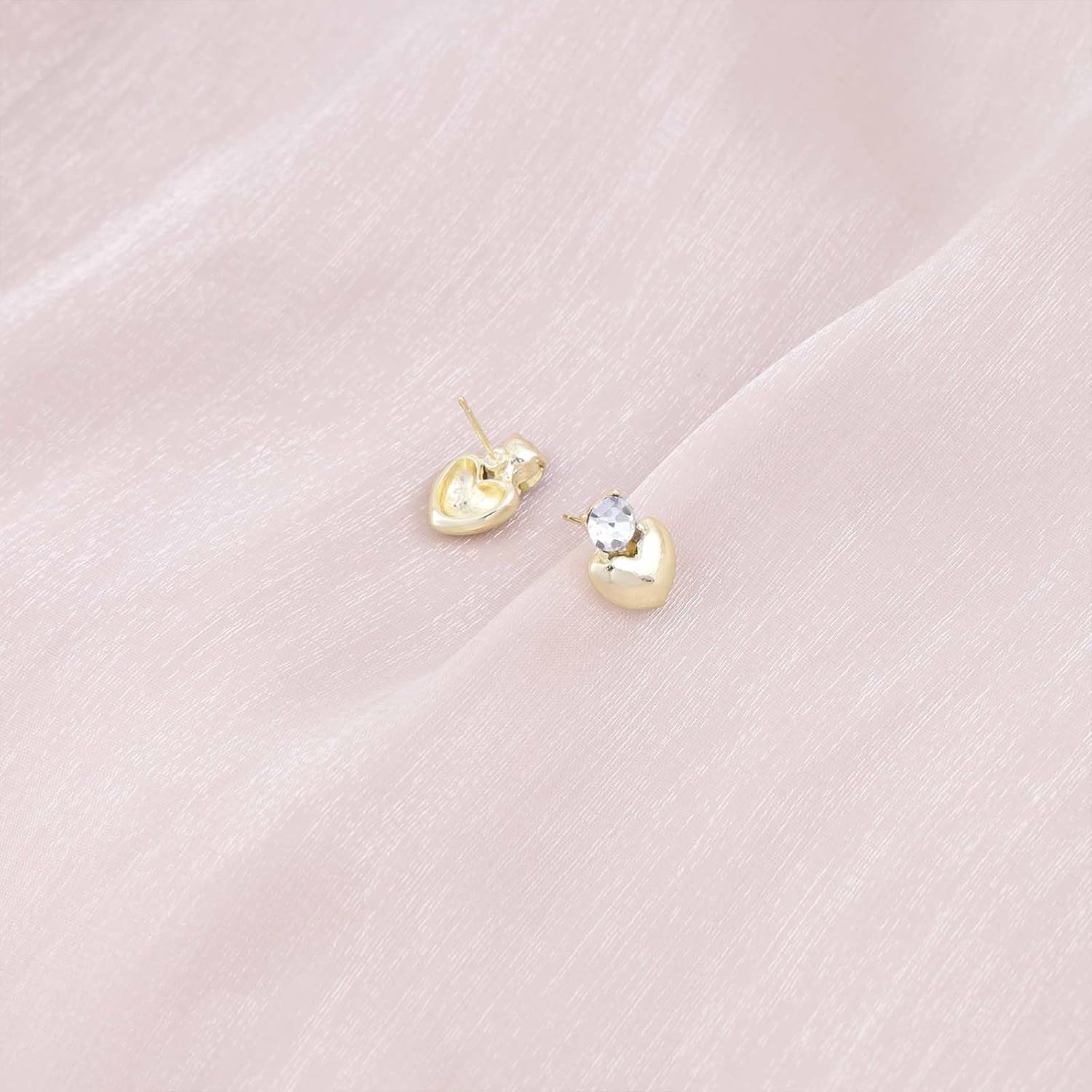 Vintage Crystal Heart Earrings Rhinestone Heart Stud Earrings Cz Love Heart Dangle Earrings Gold Heart Love Stud Earrings Jewelry for Women (Gold) - Image 6