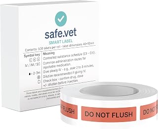 Veterinary Hospital IV Line Safety Labels – “Do not Flush” | Roll of 500 | Safe Vet Color-Coded Instruction Stickers for Veterinary Hospital Use