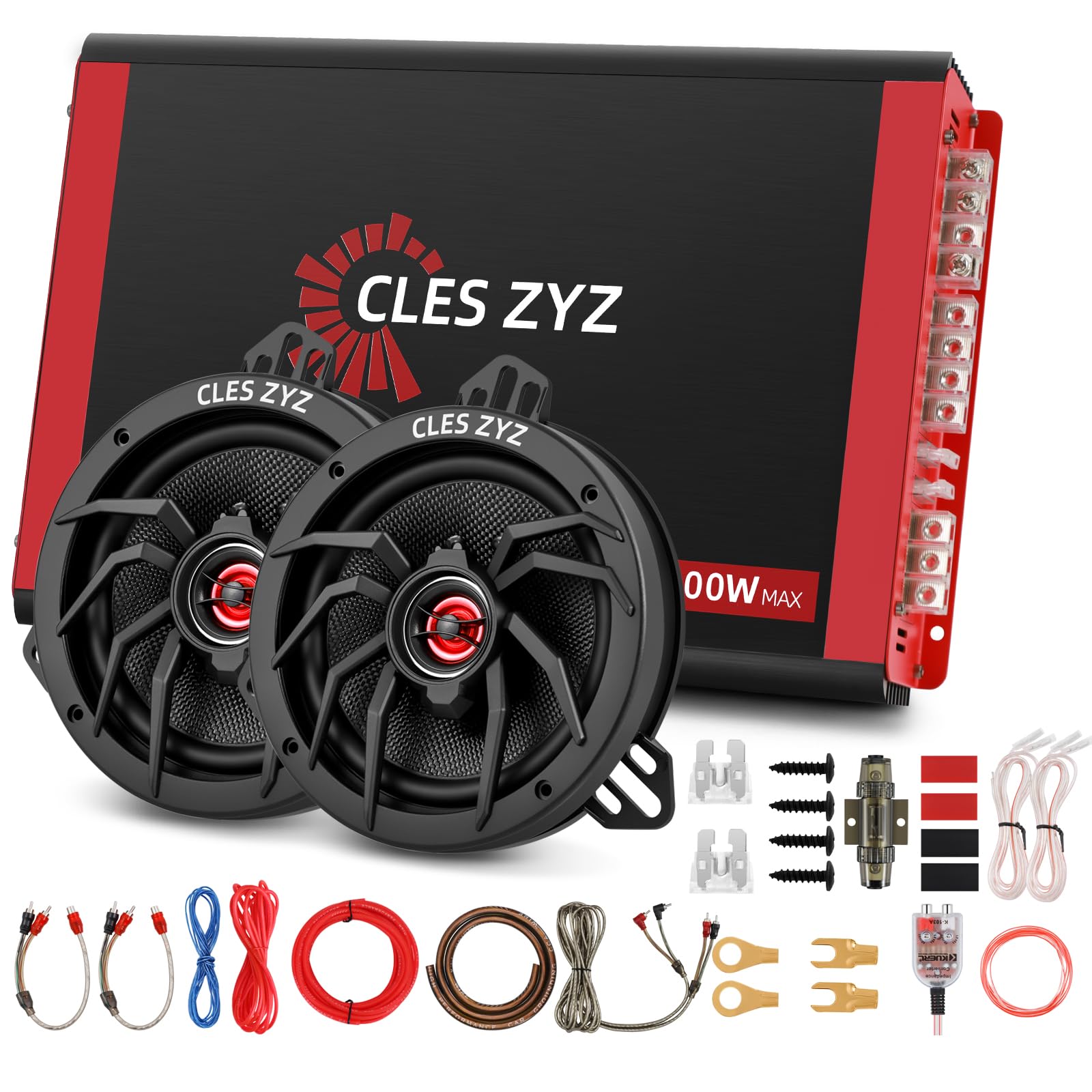Car Speaker & Amplifier Combo Kit, 4 Channel Amp + 6.5' Coaxial Speakers (a Pair) with Wiring Kit