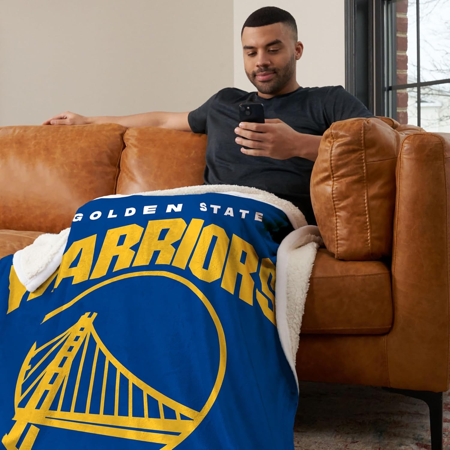 NORTHWEST NBA Golden State Warriors Silk Touch Sherpa Throw Blanket, 50" x 60", High Block