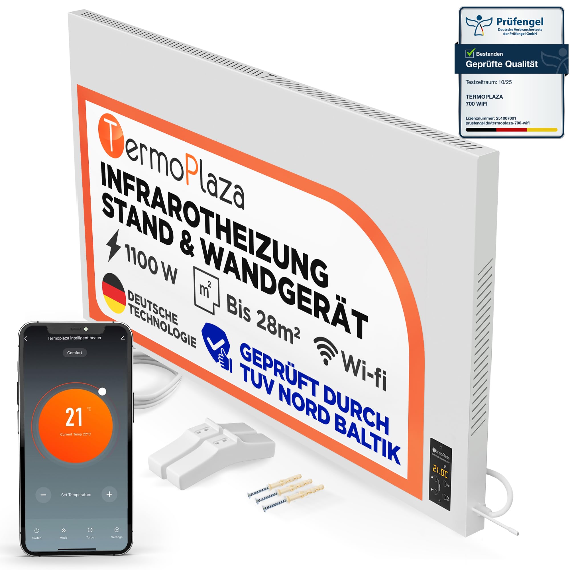 TermoPlaza WLAN Infrarotheizung mit Thermostat 1100 W bis 28 m² | Intelligente Infrarot Wandheizung & Standgerät | Energiesparende Infrarot Elektroheizung & Konvektor Heizung für Zuhause und Bedzimmer