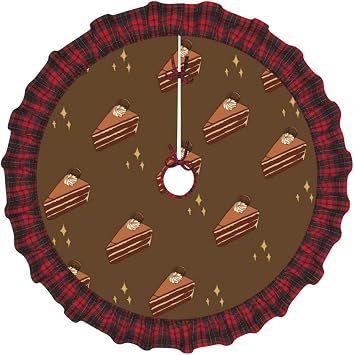 30" Christmas Tree Skirt - Chocolate Squares Cake Holiday Mat with Lattice Edges - Perfect for Indoor/Outdoor Christmas & New Year Parties