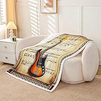 Vista 3 de Castle Fairy Rustic Musical Kids Plush Blanket,Guitar Bass Instruments Print Bed Blanket Art Home Decor,Retro Note Boho Ethnic Plaid Modern Fuzzy
