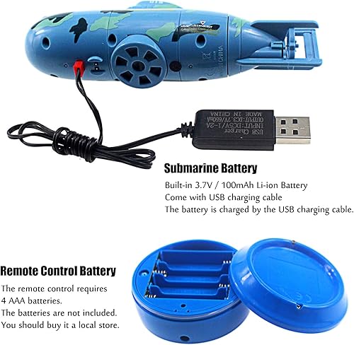 Miniatura 5 de Tipmant Mini RC Submarino Juguetes de Control Remoto Barco Eléctrico Natación Buceo Tanque de peces Tubo de agua Niños Regalos de cumpleaños (azul)