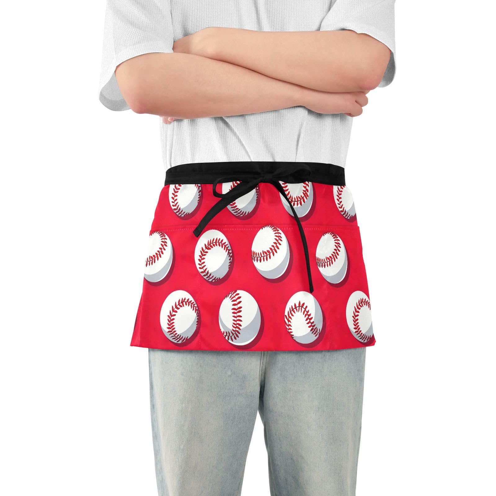 ODAWA Baseball Red Half Aprons with 3 Pockets Teacher Apron