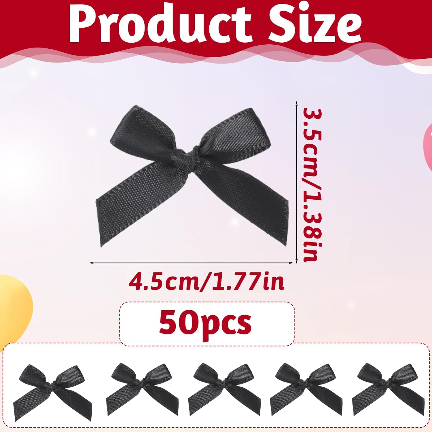 50 PCS Black Bows for Cake, Mini Black Ribbon Bows for Crafts, Elegant Bowknot Decoration Accessories for Christmas Wedding Birthday Party Gift Wrapping DIY Craft thumbnail