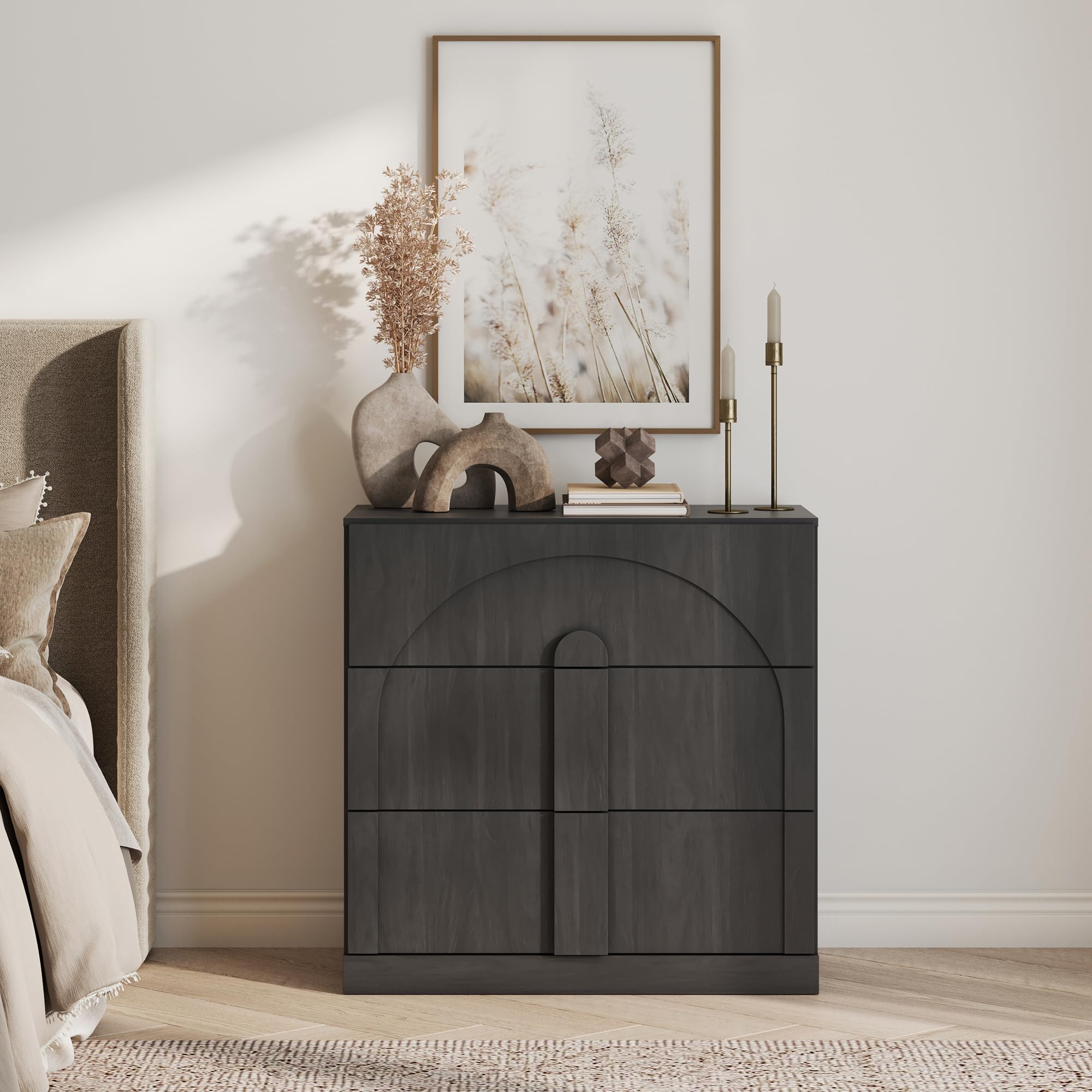 BELLEZE 65 Inch Fluted Buffet Cabinet with Storage, Symmetrical Arc Accent Sideboard Large Console Table for Dining Room, Kitchen, and Living Room (Camel) — view 52