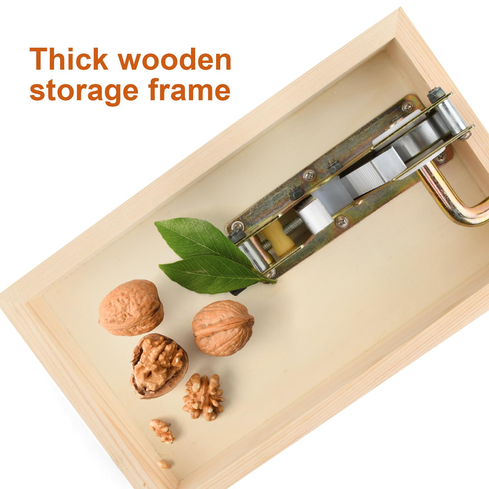 Schiaccianoci Noci, Cracker con Funzione Leva Schiaccianoci Acciaio Inox, Dimensione Regolabile Schiaccia Mandorle con Vassoio di Legno, Strumento di Apertura per Noci Macadamia Pecan