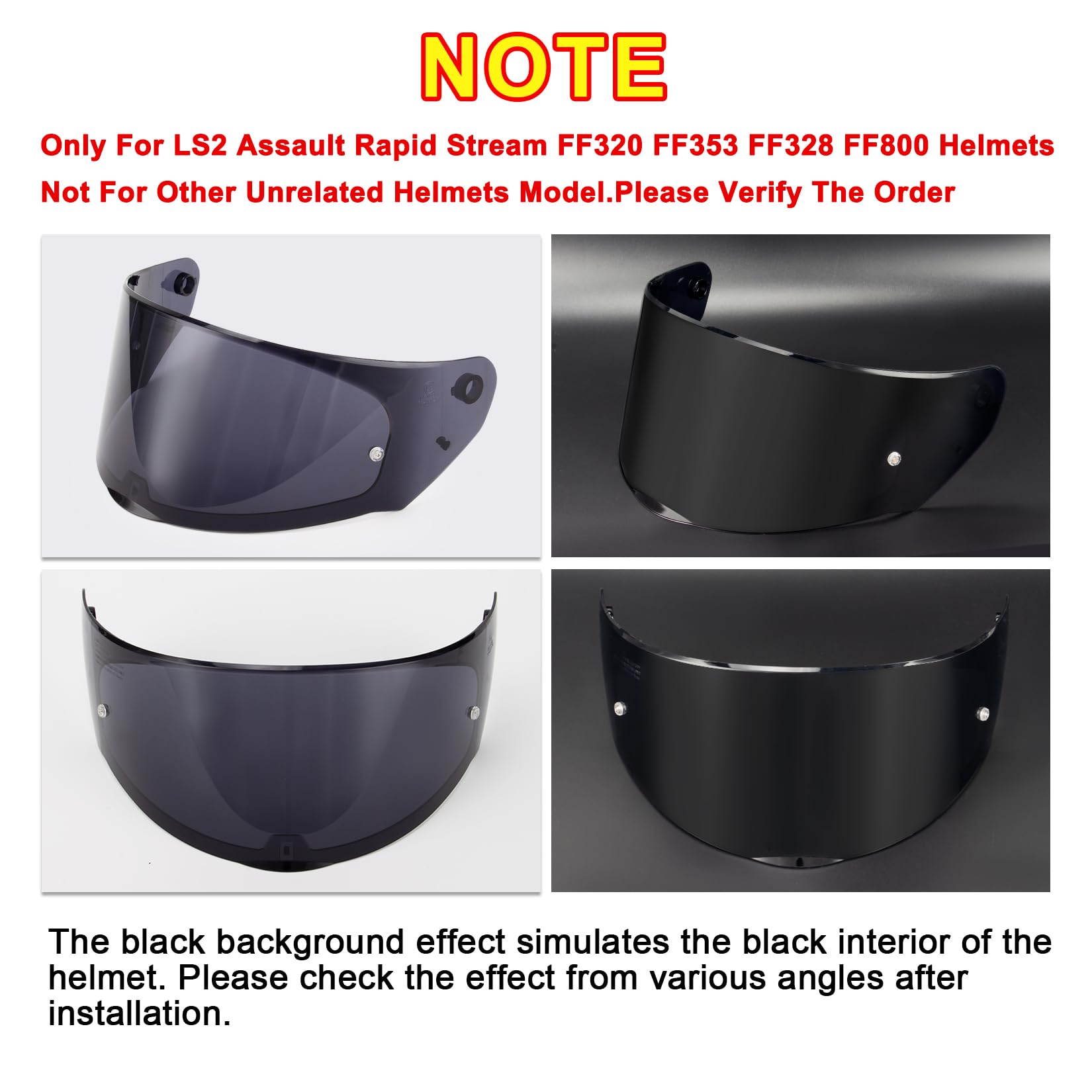 PSLER Visière de Casque pour LS2 Outer FF320 Rapid FF353 Assault FF328 Stream FF800, Visière Teintée pour Casque de Moto Accessoires de Remplacement(Noir Foncé)