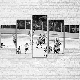 5 Pieces Black and White Ice Hockey Painting Canvas Prints Picture Wall Art Decor Ice Hockey Artwork for Modern Living Room No Frame