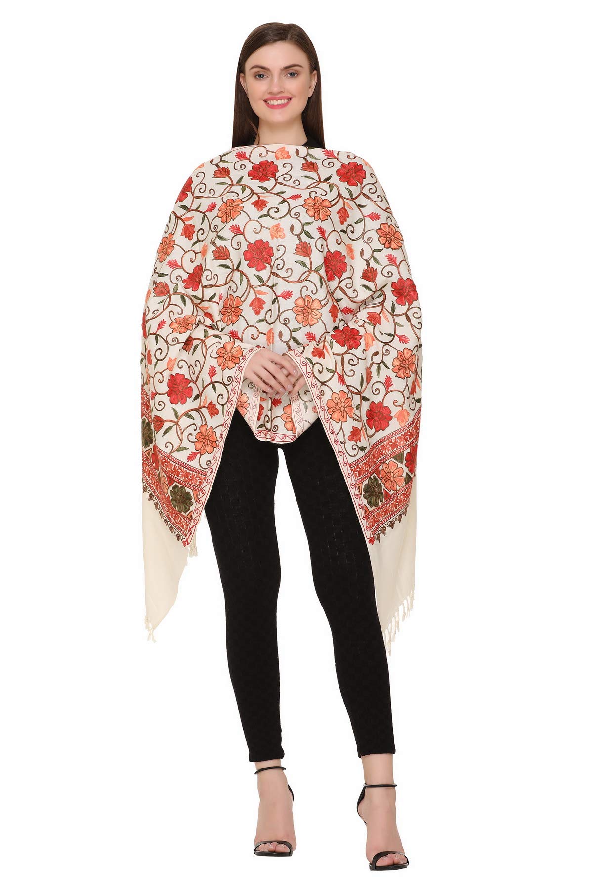 ZamourKashmir Women Stole Shawl Scarf Wrap with Indian Embroidery Flower