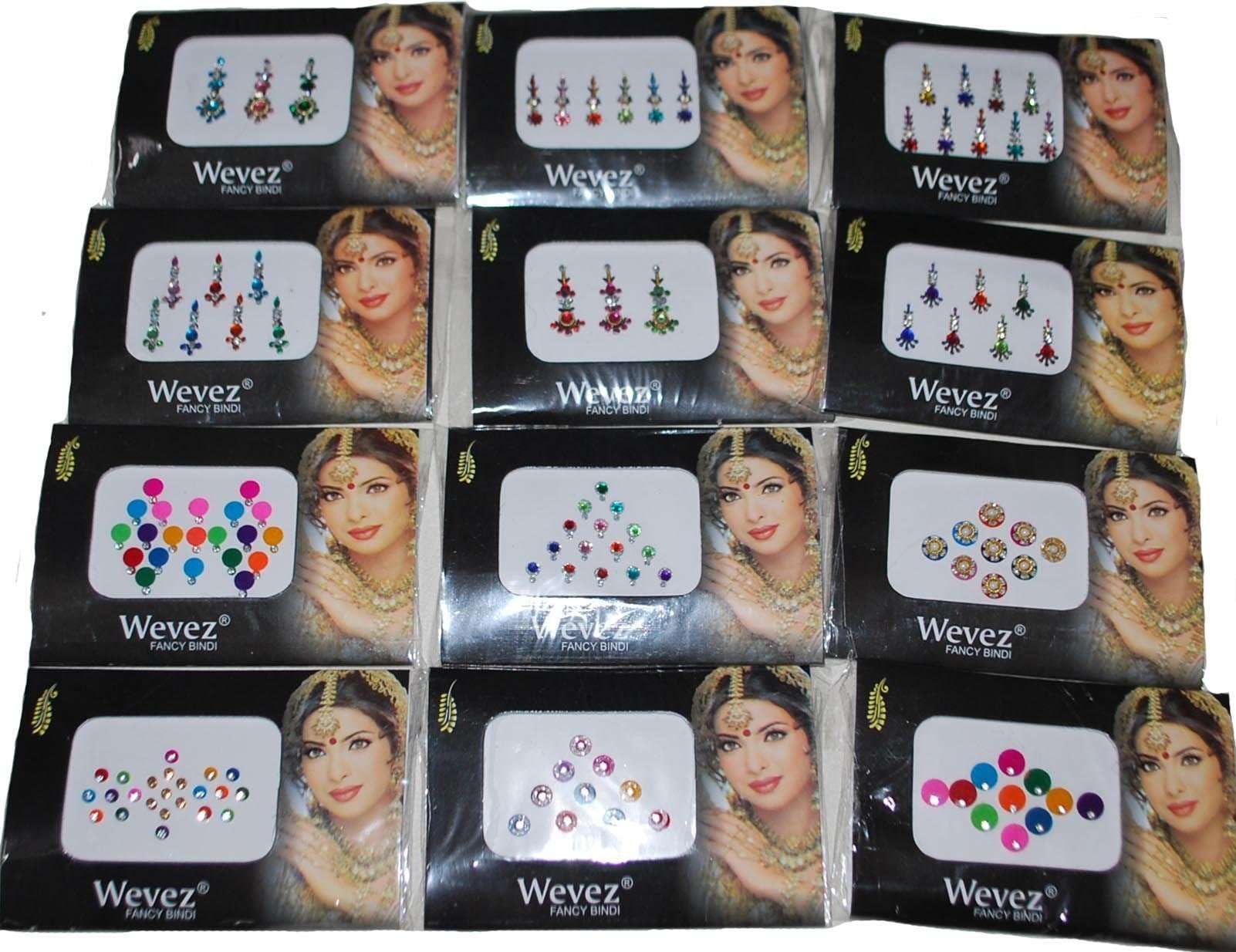 Woman & Girls Bindi Combo Pack 12 flaps stone colors Multicolor Bindis.