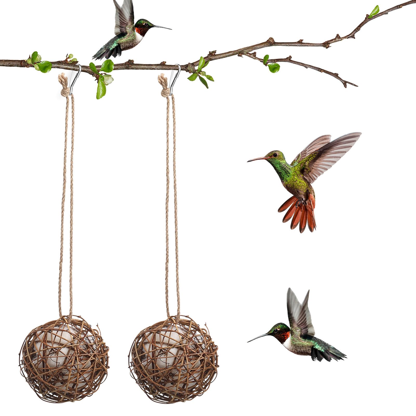 Toddmomy 2pcs Globe Hummingbird Nesters for Garden,Natural Hanging Hummingbird Nesting Houses Set Bird Nesting Materials for Outdoor Patio Lawn,10cm