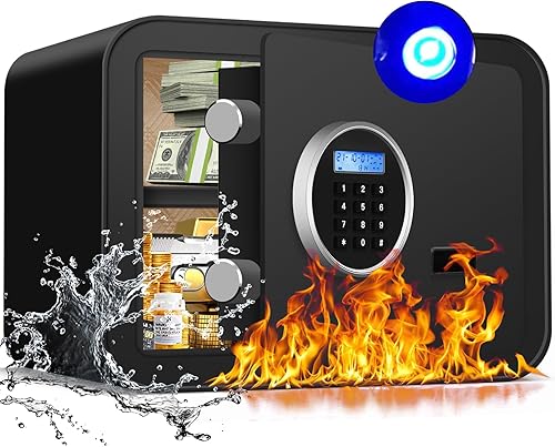 Caja de seguridad ignífuga de 1.0 pies cúbicos con pantalla LCD, teclado digital electrónico, cerradura de llave oculta, caja de seguridad personal