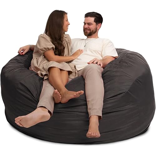 ULTIMATE SACK 6000 6-Foot Bean Bag Chair, Grey Suede Cover – Oversized Foam Lounger, Floor Seat, Small Sofa, or Couch Bed for Living Area, Gaming Room, or Reading Lounge