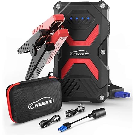 Amazon Yaber ジャンプスターター 防水エンジンスターター 12v車用 mah大容量 10aピーク電流 モバイルバッテリー 6lガソリン車 5lディーゼル車に対応 Qc3 0 パソコン スマホ Iphone Ipad タブレット Kindleなどへ急速充電 Led応急ライト搭載 24ヶ月保証 日本語