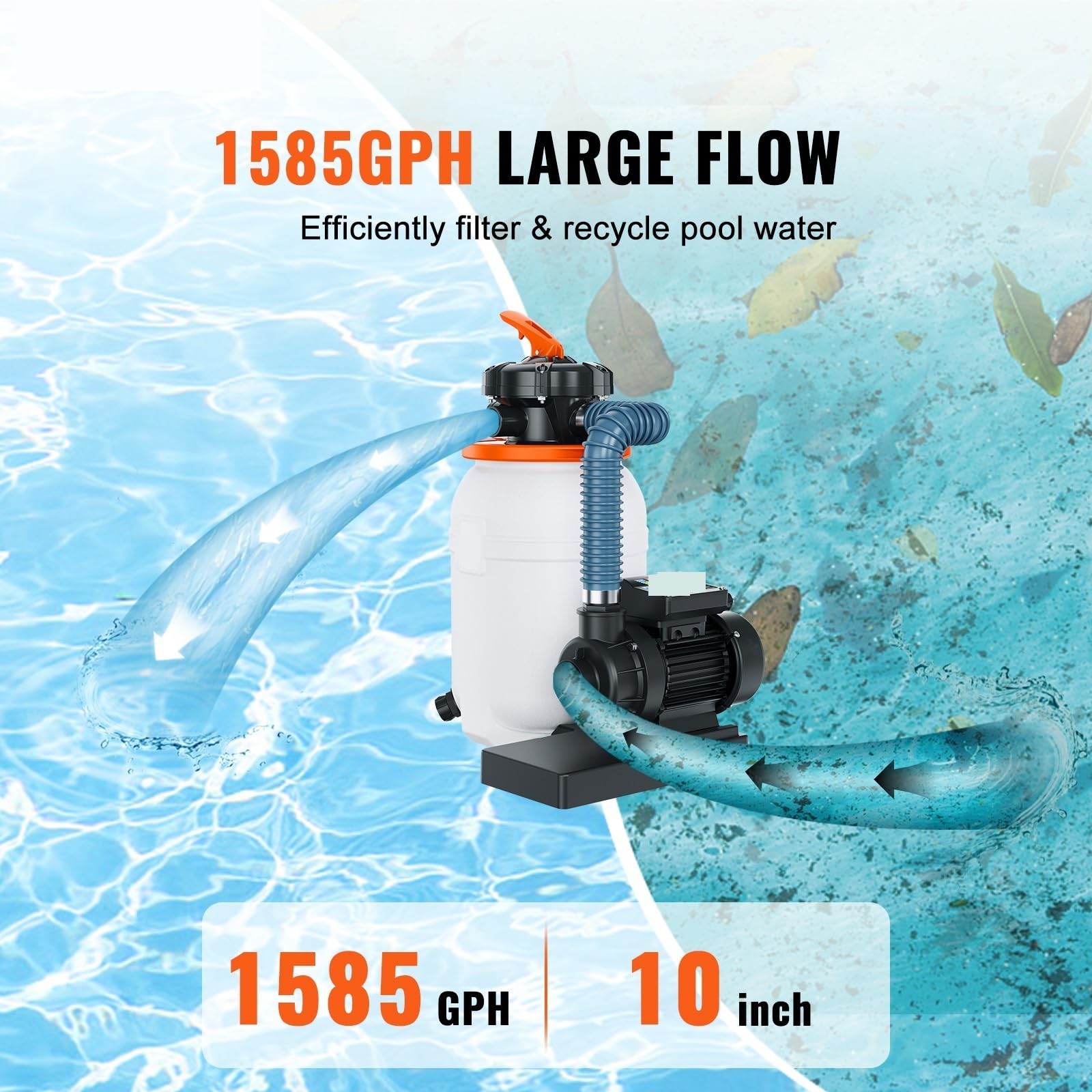Pompa filtrująca piaskowa do basenów naziemnych 10 cali/12 cali 1585 GPH System pomp basenowych i filtrów Zestaw combo użytku w basenie Łatwe w czyszczeniu(12inch 0.35HP)