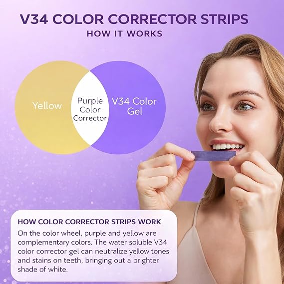 Purple Teeth Strips Color Balance Oral Care Strips 14 Use Pack 30 Minute Daily Use Stain Neutralising Enamel Safe Easy Apply Comfortable Fit Bright Smile Care Routine Travel Friendly