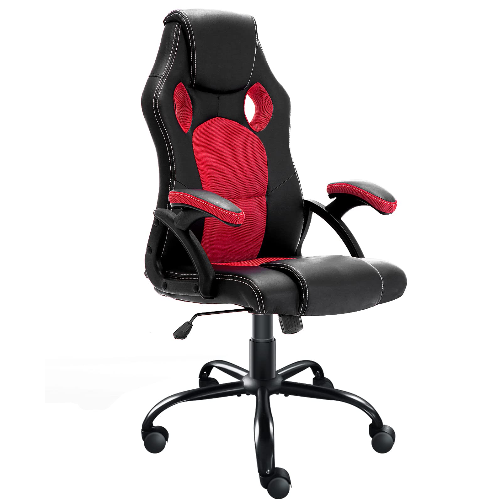 JL ComfurniGaming Chair Ergonomic Swivel Executive Office Chair Home Office Computer Desk Chair Faux Leather Rocking Racing Chair Mesh Fabric Leather Material (Red)