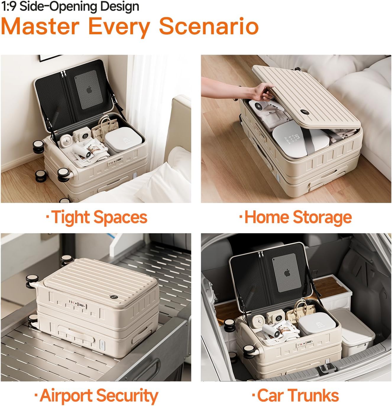 Top Opening Expandable Lightweight PC Hard Shell Suitcase, 20 Inch Carry On Luggage with TSA Lock, 360 Silent Spinner Wheels, Cup Holder, Ideal for Business Travel Suitcase (Beige) - Image 5