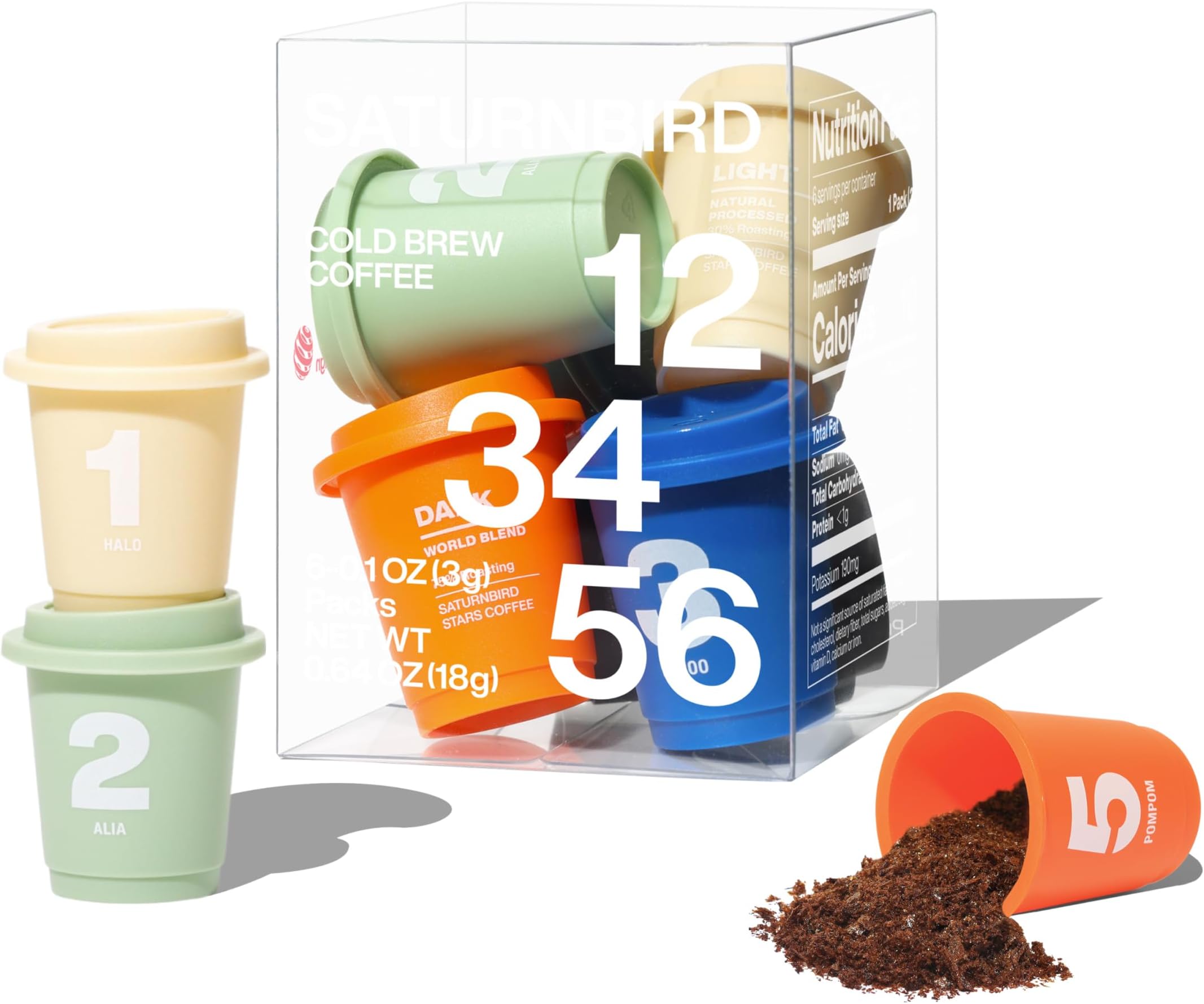 SATURNBIRD Specialty Instant Coffee, 6-Flavor Sample Pack, Instant Cold Brew Iced Coffee, Light/Medium/Dark Roast, 100% Arabica, Freeze Dried, 6 Single Serve Packets for Travel Gifts On-the-Go