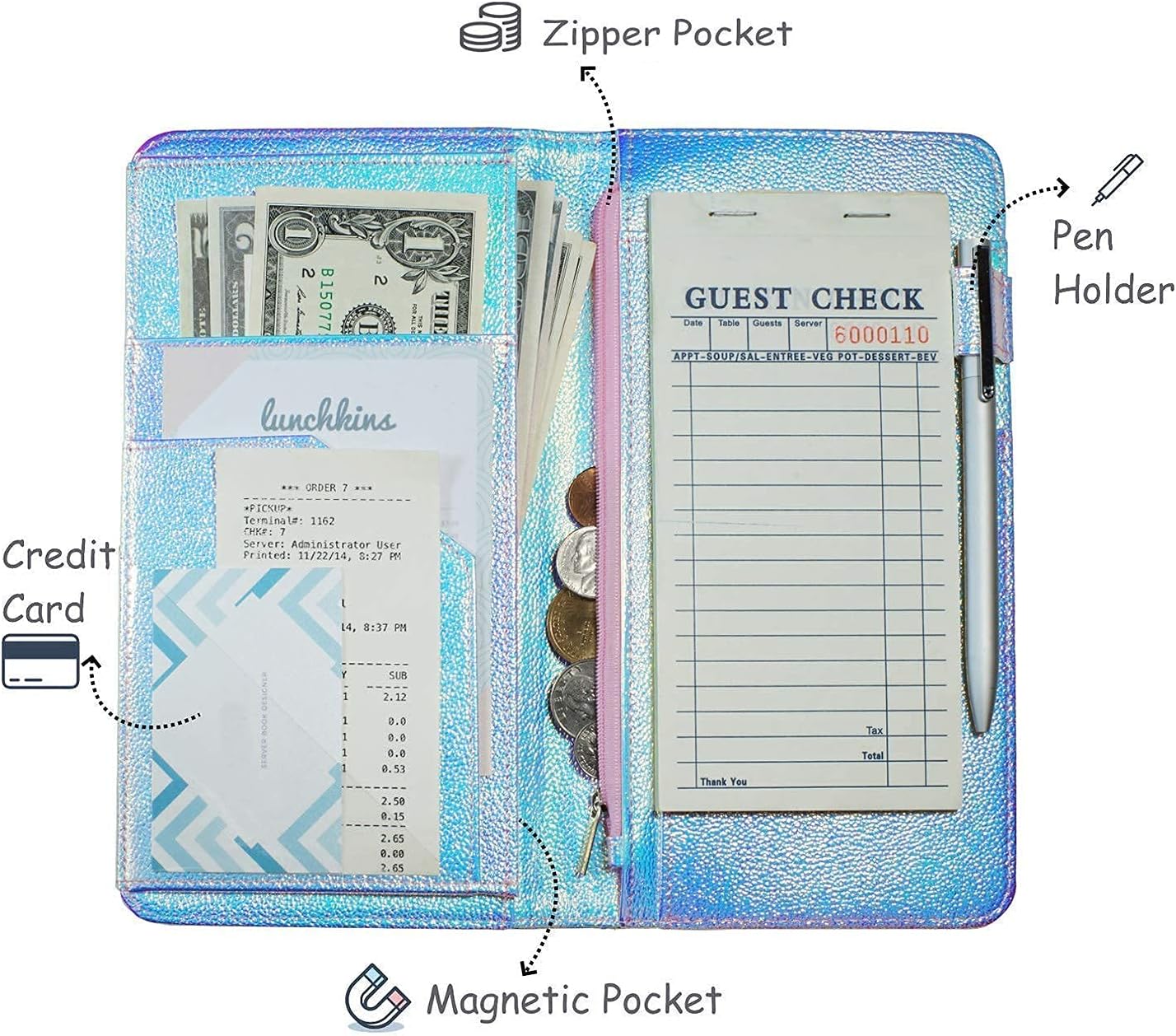 Bundle:Zreal Server Book with Zipper Pocket, 5 X 9 Waitress Book, Magnetic Closure Pocket with Big Volume, Guest Check Book with Pen Holder for Waiter Server Wallet Fit Waitress Apron : Industrial & Scientific