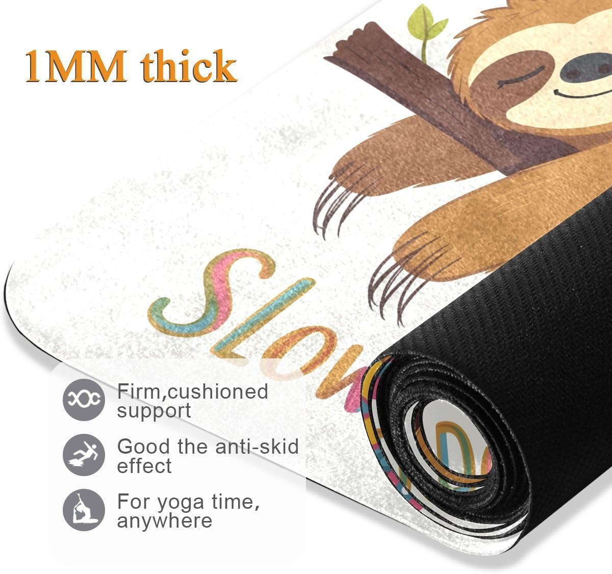 ALAZA Sloth Skates Yoga Mat Non Slip Fitness Exercise Mat, Workout Mat for Yoga, Pilates and Floor Exercises