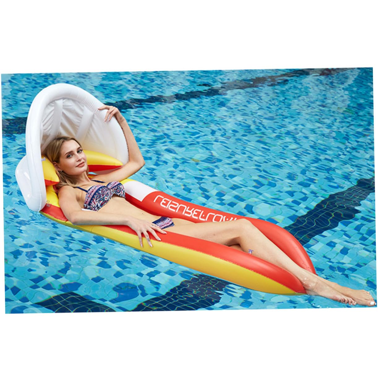 Aufblasbare Wasserhängematte Orange aus PVC mit Sonnensegel