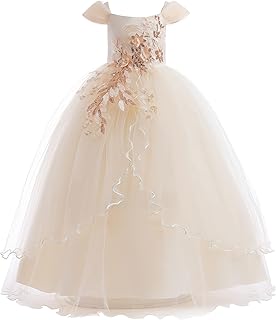 Vintage Off The Shoulder Flower Girl Dress Lace Embroidery Little/Big Girls Wedding Bridesmaid Holiday Ballgown - Buy now