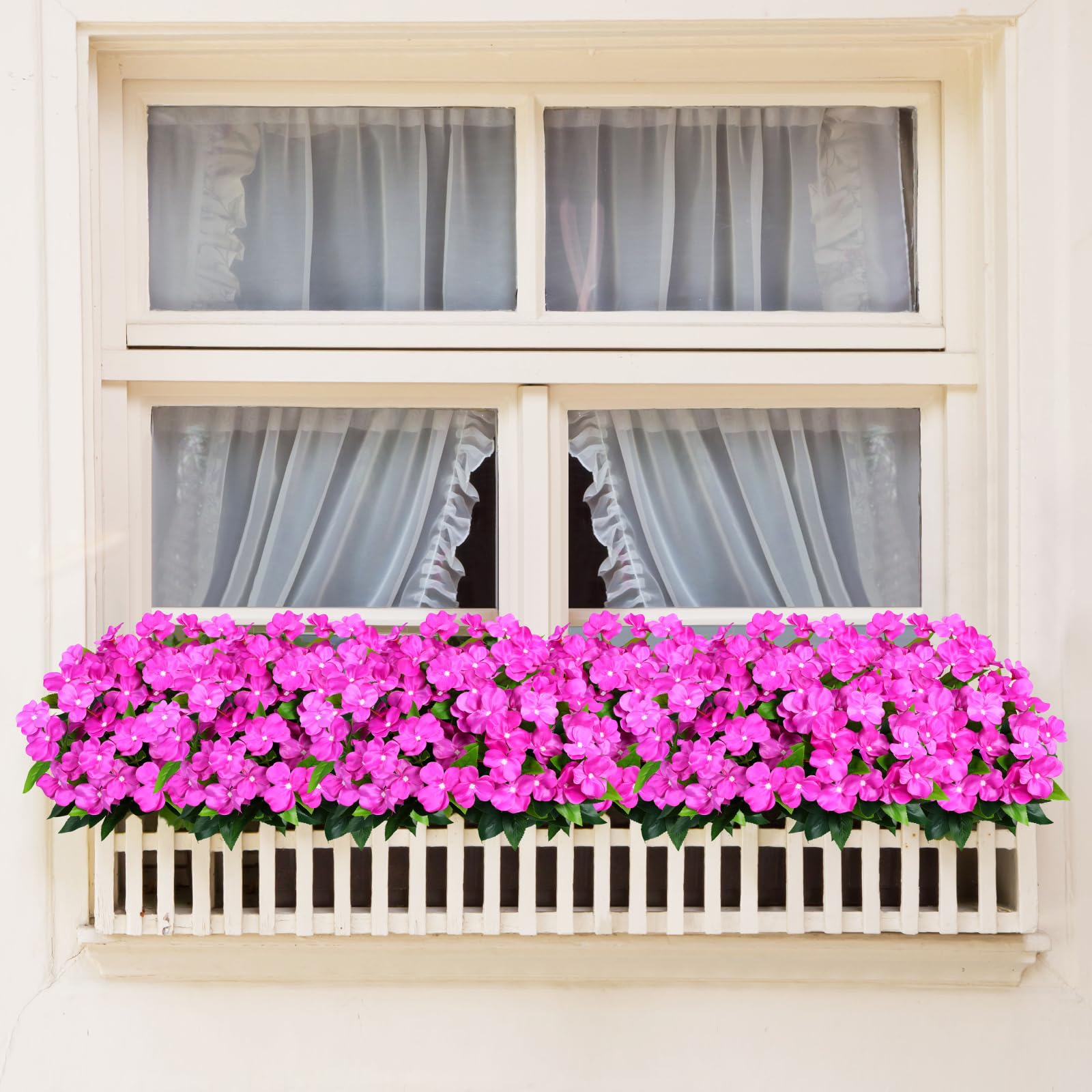 Hobyhoon 4pcs Artificial Flower Outdoor Purple Silk Flower Bouquet Faux Impatiens Flowers for Outside Indoor Home Balcony Window Boxes Garden Decorations - Image 2
