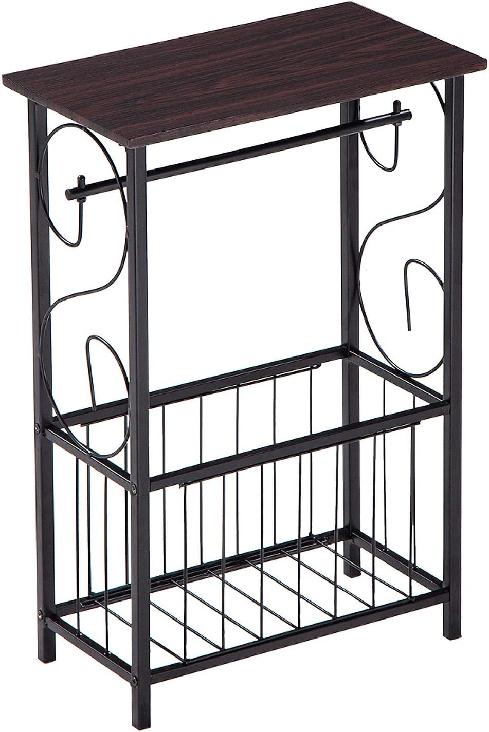 End Table with Storage Basket Metal Sofa Table Nightstand for Small Space,Side Table Tissue Magazine Rack Suitable for Living Room Bedroom Home Office,Wood Look Accent Furniture with Metal Frame