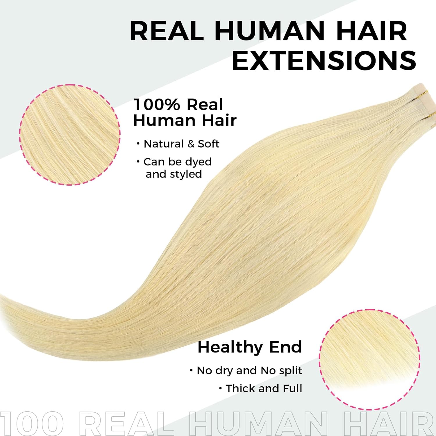 Lashey Tape in Hair Extensions Human Hair 30g 10pcs 20 Inch #613 Blonde With Highlighted Effect Straight Invisible Extensions for Women
