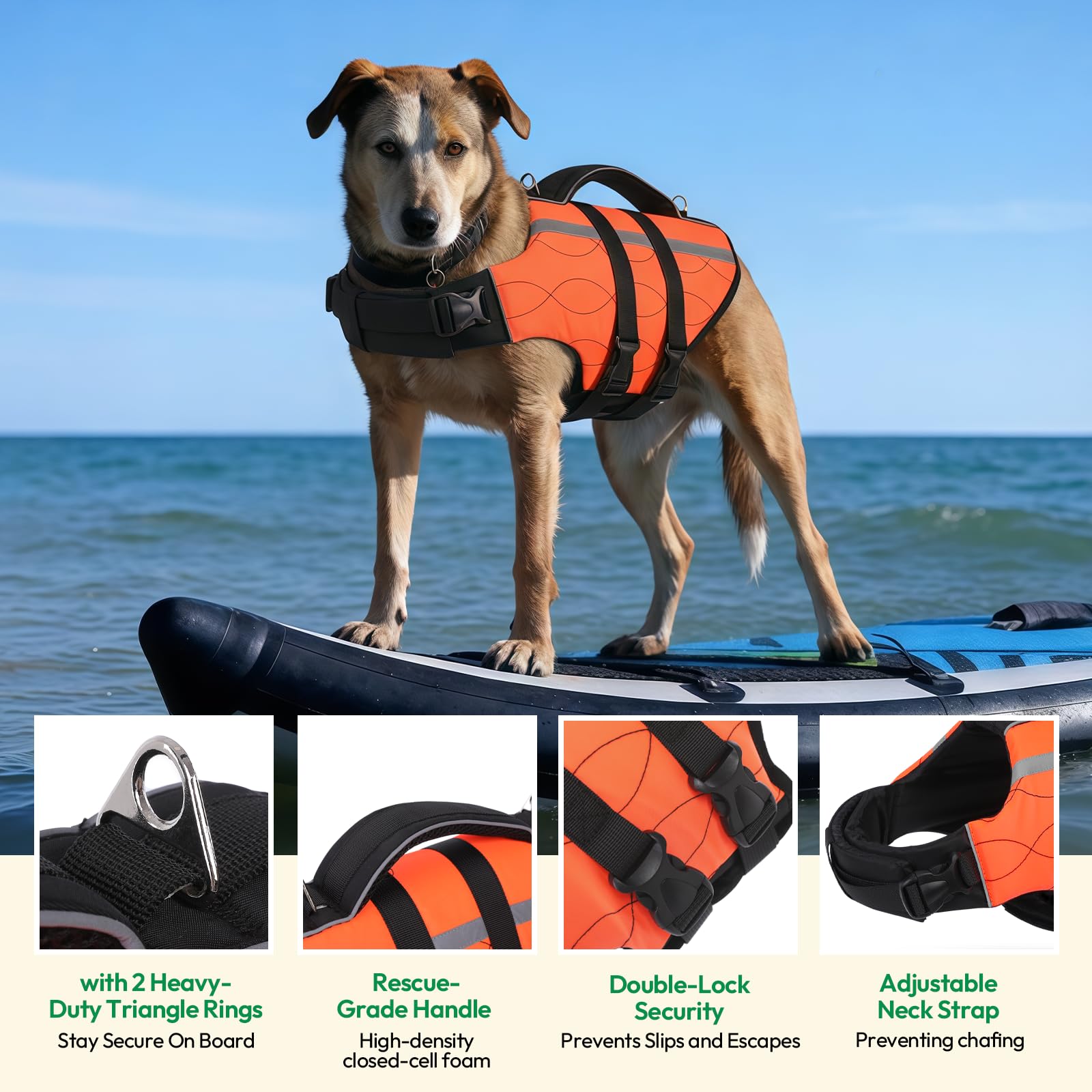 KONVINIT Chaleco de Rescate Reforzado para Perros Grandes, con Doble Punto de Anclaje: 2 Anillas de Acero, Colores Vivos y Ajuste Seguro con Hebillas, Diseño Exclusivo