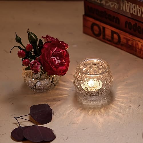 Miniatura 4 de DARJEN Juego de 24 portavelas votivas transparentes de vidrio redondos a granel para velas de té, velas votivas con textura de diamante para centro